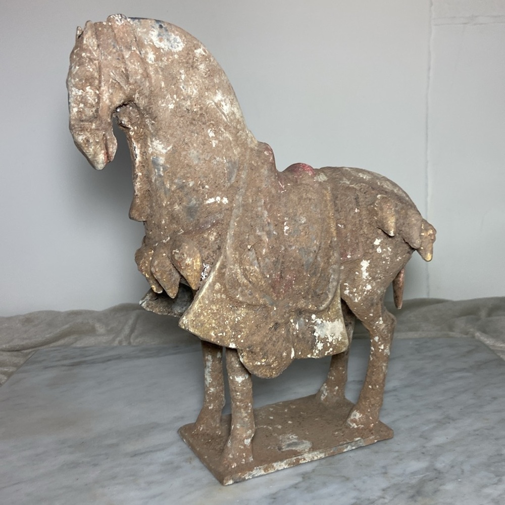 Antique-Style Tan Pottery Horse Sculpture